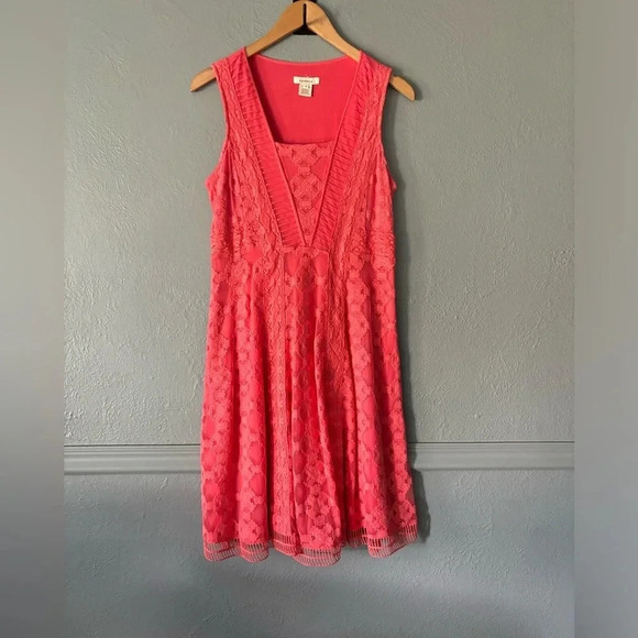 Sundance | lace overlay | coral | sleeveless | midi | dress | size 6 - Picture 1 of 11